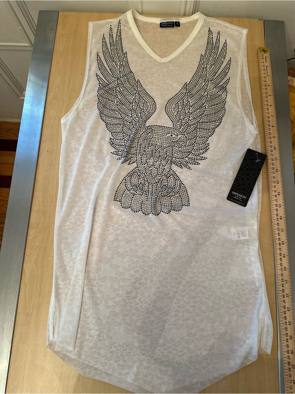 Men's White V-Neck Sleeveless Shirt with Eagle Graphic S1045 - Picture 5 of 10